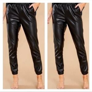 BB Dakota Women's Black Faux Leather Vegan Drawstring Jogger Pants - Size M